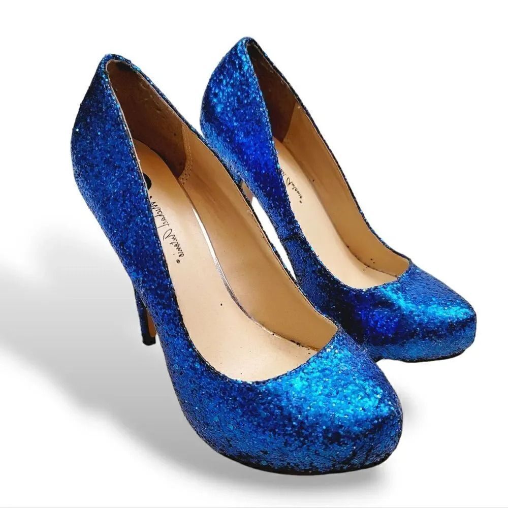 Michael Antonio Sapphire Blue Sparkle Glitter Platform Stilleto Heels Size 5.5
